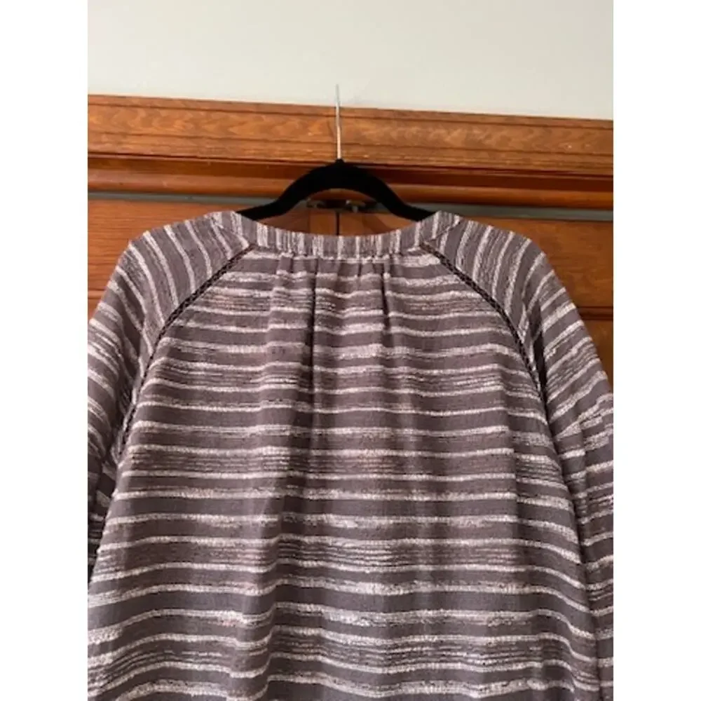 Free People Striped Tweed Hideaway Henley Top Boho Oversized Long Sleeve SZ S - Picture 12 of 13